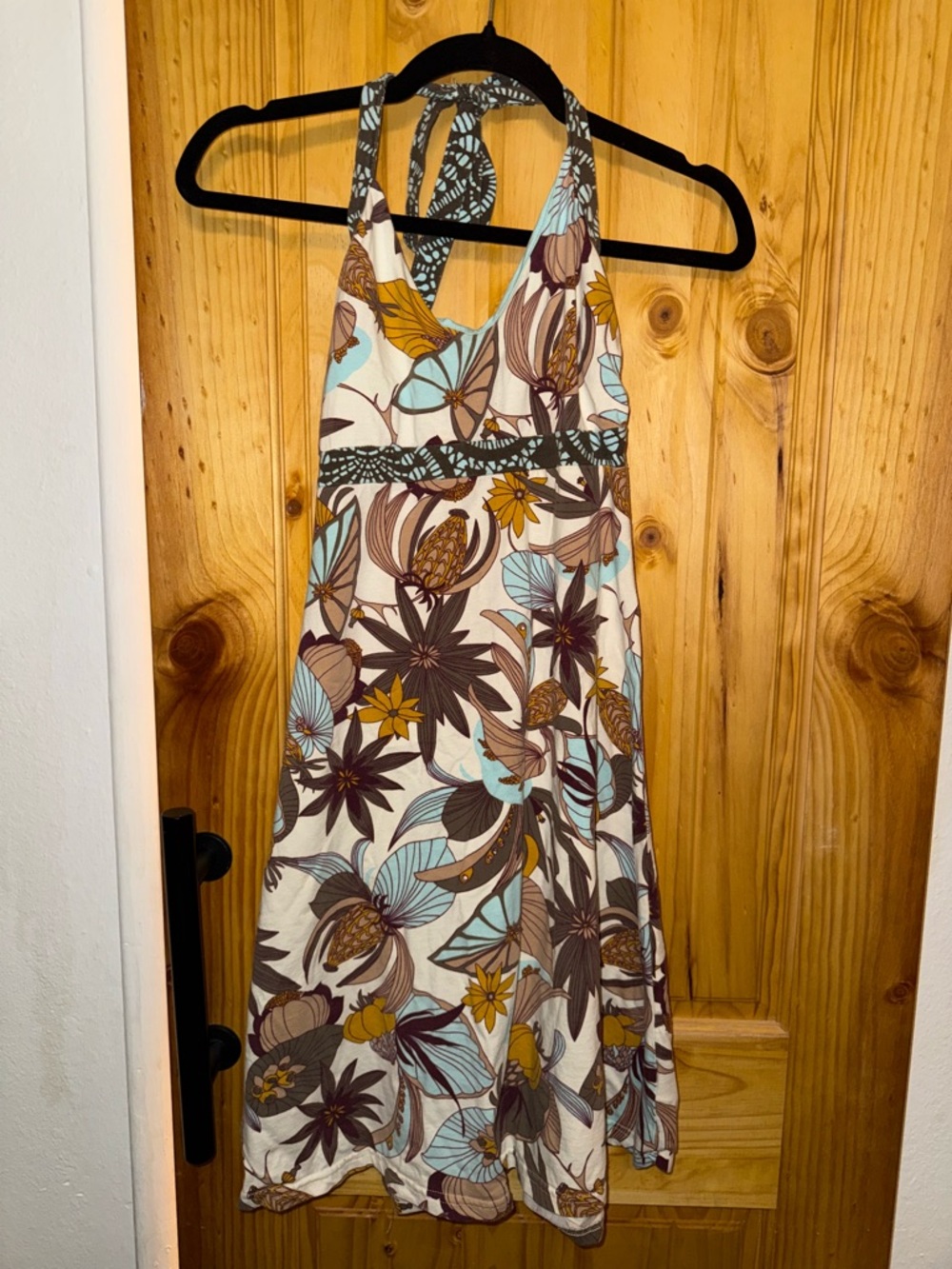 Patagonia Floral Halter Dress in Cream, Brown & Aqua